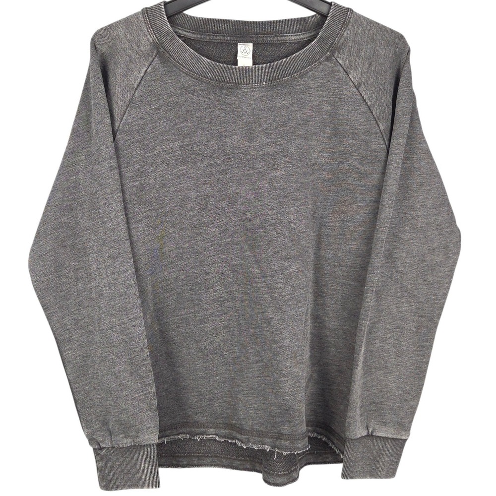 Alternative Apparel Sweatshirt Womens Large Washed Black Gray Raw Hem Fleece New